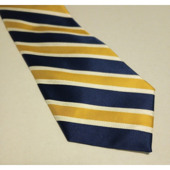 Tommy Hilfiger 100% Silk Gold White and Blue Men's Tie - Picture 3 of 3